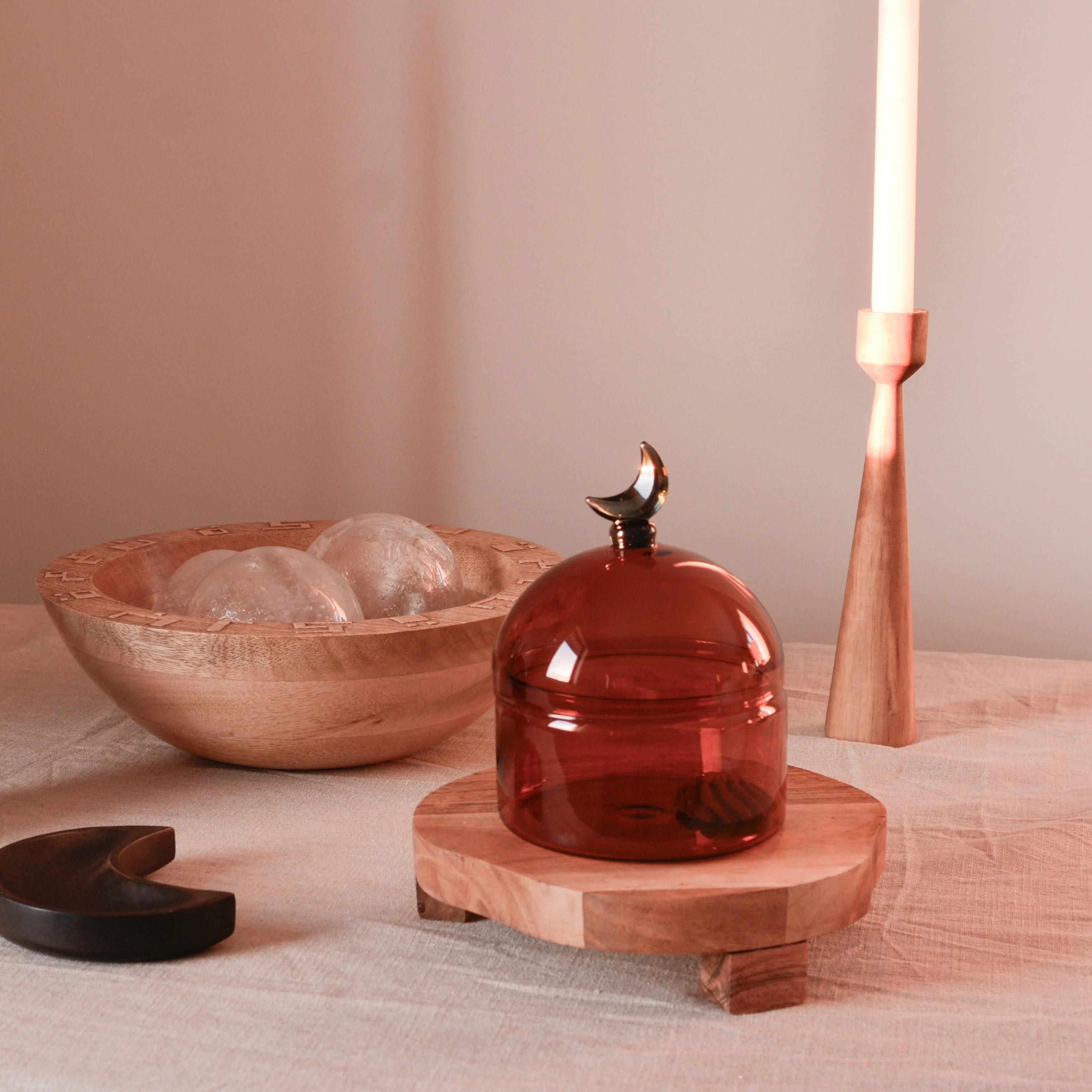 Glass Moon Dome Jar - Caramel Amber - Image 3